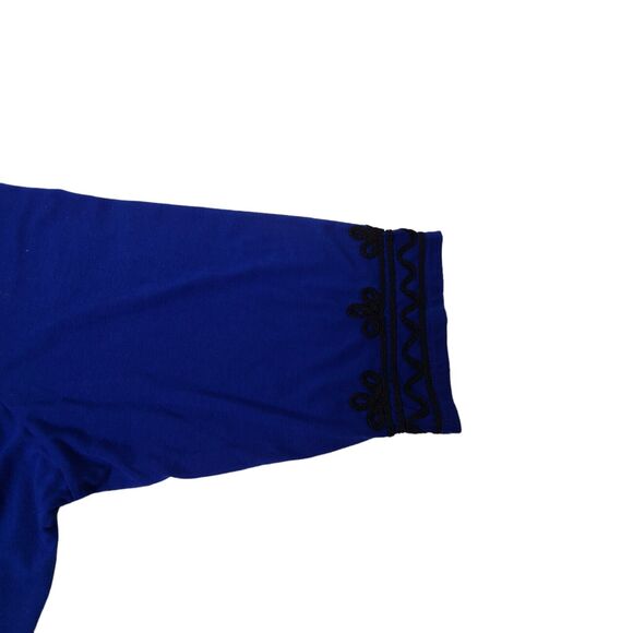 Catherine's Women’s Plus SZ 3X Blue Tunic Top Long Sleeve Black Embroidery - Picture 4 of 7